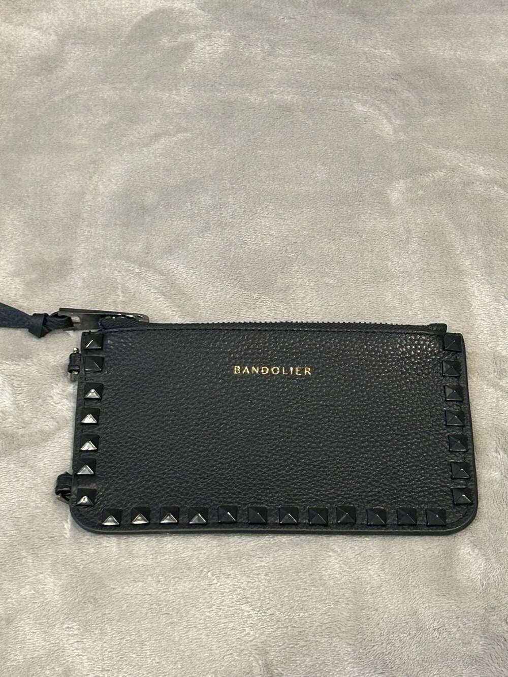 Bandolier Sarah Studded Pebbled Leather Zip Pouch Wristlet Green No Strap